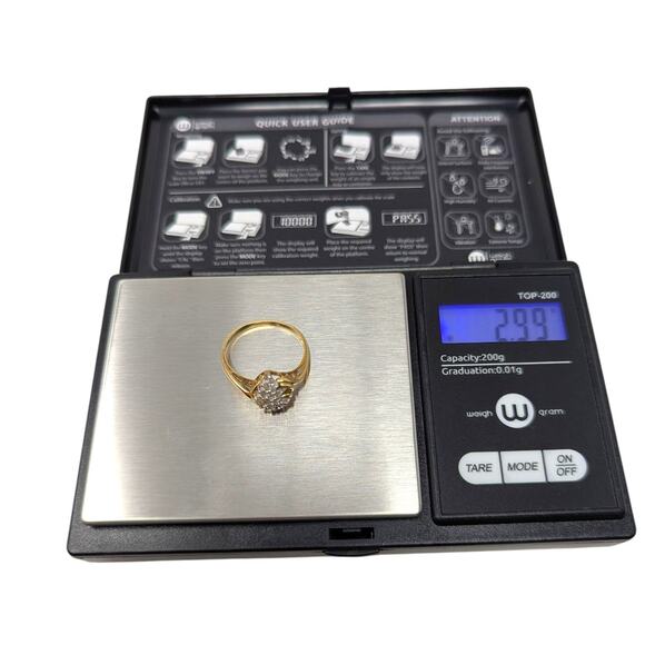 14K Yellow Gold Diamond Cluster Ring Estate Jewelry Size 9, 1.17g - Picture 5 of 6